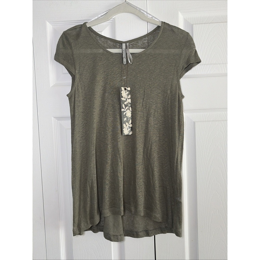 Kische Tee Womens Size S Olive Green Linen Blend Slub Knit Short Sleeve NEW